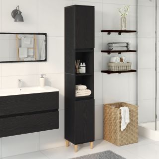 Vannitoa kapp Must tamm 30x30x190 cm Tehispuit