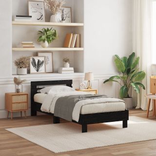 Voodi LED-valgustitega Must Tamme 75x190 cm Töödeldud Puit