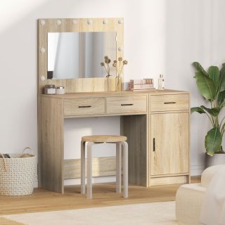 2-osaline meigilaudade komplekt LED-valgustusega Sonoma tamme tehispuidust
