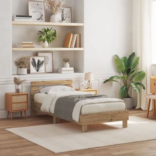 Voodi LED-valgustitega Artisan Oak 90x200 cm Inseneritud Puit