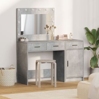 2-osaline meigitabeli komplekt LED valges betoonhallist puidust