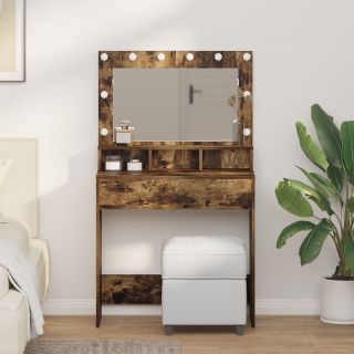 Tualettlaud LED-valgustitega, pruuni suitsutatud viimistlusega, 79x41x135 cm