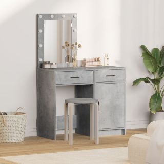 2-osaline peegelduvete komplekt LED-valgusega betoonhallist puidust