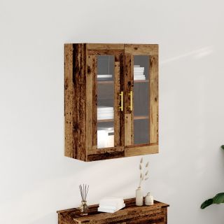 Seinale paigaldatav kapp klaasustega vanast puidust 69,5x34x90 cm