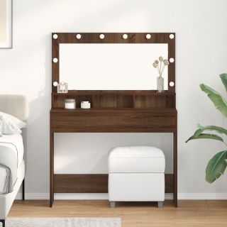 Meikimislaud LED-valgustusega, pruun tamme, 100x41x135 cm