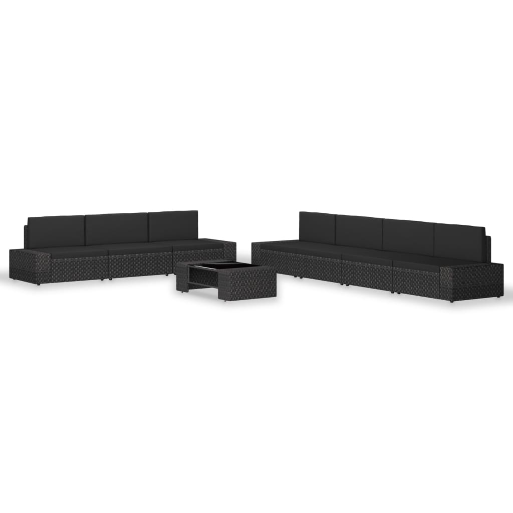Комплект садовой мебели из 8 предметов, полираттан, черный