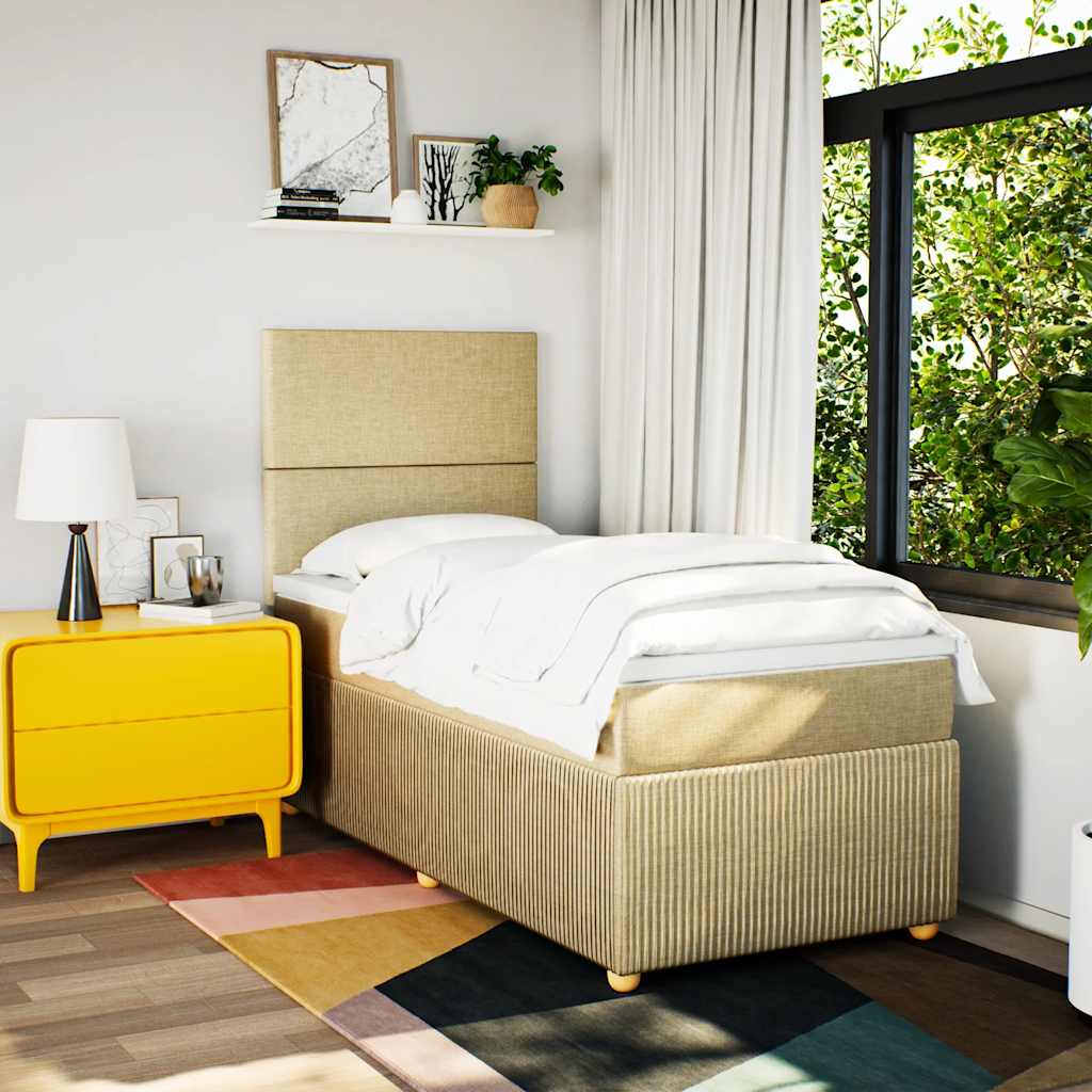 континентальная кровать с матрасом, кремовая, 90x190 см, ткань